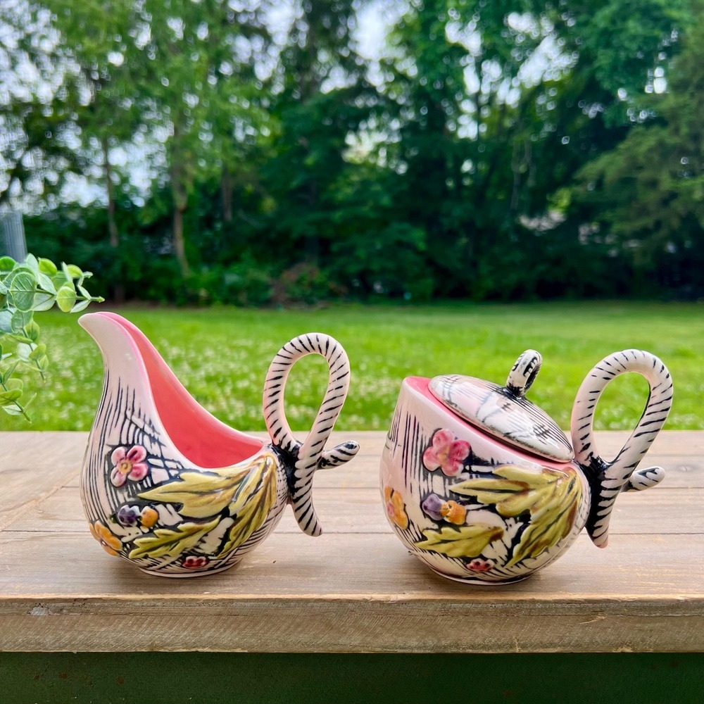 Vintage MCM 1950s Hull Art Pottery Cream and Sugar Set